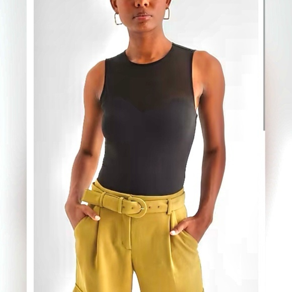 Express Black Highneck Mesh Sweetheart Bodysuit